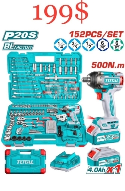 DIY Tools & Materials in Tripoli - طقم توتال احترافي 152 قطعة مع مفك صدم لاسلكي | Total 152-Piece Professional Set with Cordless Impact