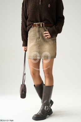 تنورة جينز قصيرة بلون كاكي مع حزام من متجر Styllana | Styllana Store Chic Khaki Denim Min… — 3