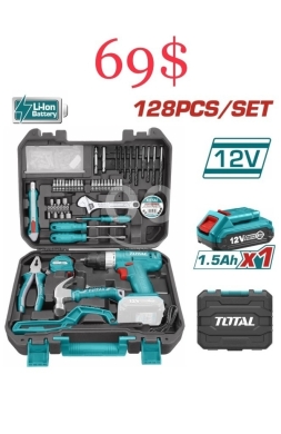 أدوات ومعدات منزلية في طرابلس - طقم أدوات متكامل توتال 12 فولت 128 قطعة | Total 12V 128-Piece Tools Set