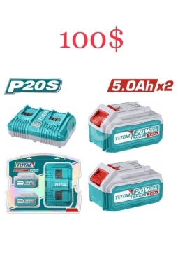 DIY Tools & Materials in Tripoli - طقم طاقة توتال P20S بطاريتين 5.0 أمبير وشاحن مزدوج | Total P20S Power Kit with 2x 5.0Ah Batteries