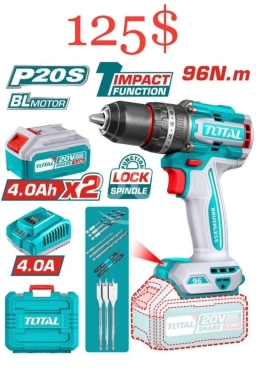 أدوات ومعدات منزلية في طرابلس - دريل شاكوش توتال 20 فولت لاسلكي مع بطاريتين وشاحن | Total 20V Cordless Impact Drill Kit with 2 Batte