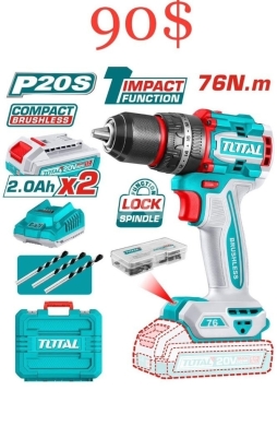 أدوات ومعدات منزلية في طرابلس - دريل شاكوش توتال 20 فولت لاسلكي مع بطاريتين وشاحن | Total 20V Cordless Impact Drill Kit with 2 Batte