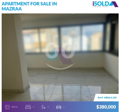 Apartments for sale in Mazraa - 200m2 duplex apartment+terrace+mountain view 4sale in MazraaMB60A100