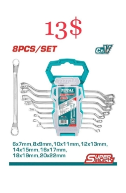 DIY Tools & Materials in Tripoli - طقم مفاتيح رينغ توتال 8 قطع (6-22 ملم) | Total 8-Piece Offset Ring Spanner Set
