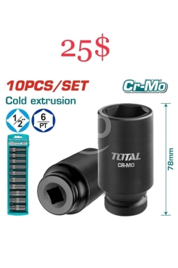 DIY Tools & Materials in Tripoli - طقم لقم إمباكت عميقة توتال 10 قطع 1/2 إنش | Total 10-Piece 1/2" Deep Impact Socket Set