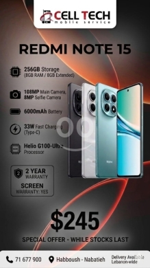 الهواتف المحمولة في صيدا - هاتف ريدمي نوت 15 بسعة 256 جيجابايت وكفالة سنتين $ | Redmi Note 15 256GB With 2-Year Warranty