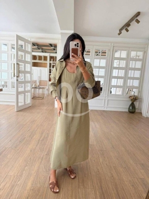 طقم لينن صيفي قطعتين فستان طويل وقميص مقاس S-L | Elegant Linen 2-Piece Dress & Shirt Set — 4