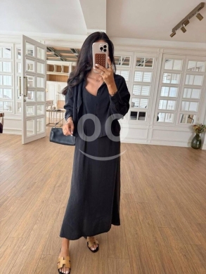 طقم لينن صيفي قطعتين فستان طويل وقميص مقاس S-L | Elegant Linen 2-Piece Dress & Shirt Set — 2