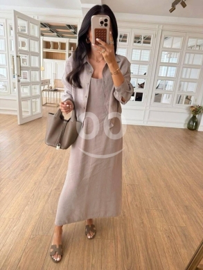 طقم لينن صيفي قطعتين فستان طويل وقميص مقاس S-L | Elegant Linen 2-Piece Dress & Shirt Set — 3