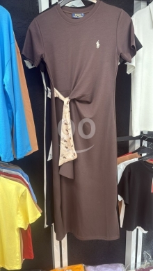 Vêtements, chaussures et accessoires dans Dahr el-Ain - فستان ميدي بني من قطن بولو مع ربطة جانبية حريرية Styllana | Polo Brown Cotton Midi Dress Silk Tie