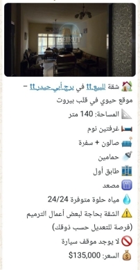 Apartments for sale in Beirut City - شقة بموقع حيوي في برج أبي حيدر، بيروت | Apartment in a Prime Location in Burj Abi Haidar, Beirut