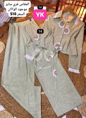 Clothes, Footwear & Accessories in Aley - طقم كتان مريح بنقوش مطرزة وأطراف شراشيب | Embroidered Linen Shirt & Wide-Leg Pants Set