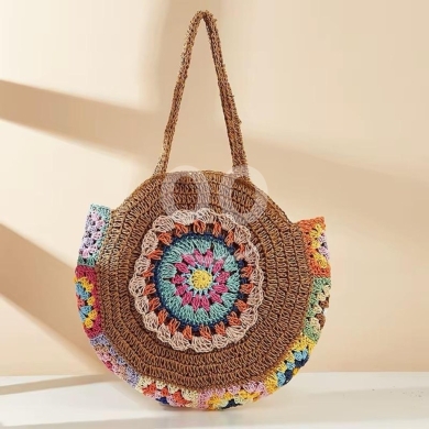 Clothes, Footwear & Accessories in Baabda - حقيبة كتف قش دائرية ملونة كروشيه | Colorful Round Crochet Straw Shoulder Bag