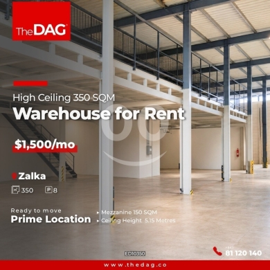 Commercials for rent in Zalka - مستودع 350م بسقف مرتفع للإيجار في الزلقا مع ميزانين | 350sqm High Ceiling Warehouse for Rent