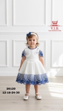 Produits pour bébés et enfants dans Jeb Jenine - فستان أبيض وأزرق فاخر للبنات من V.I.B. مع طوق شعر | Premium V.I.B. White & Blue Dress with Headband