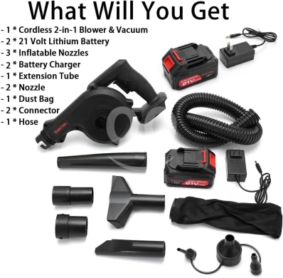 منفاخ وبلاور لاسلكي صغير متعدد الاستخدامات 2 في 1 مع بطاريتين ليثيوم | Cordless 2-in-1 Mi… — 2