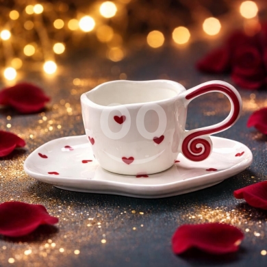 مطبخ في طرابلس - طقم فناجين رومانسية بتفاصيل قلوب وفيونكات لمستوحى من الدفء والجمال | Romantic Hearts & Bows Coffee C