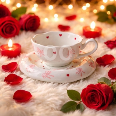 طقم فناجين رومانسية بتفاصيل قلوب وفيونكات لمستوحى من الدفء والجمال | Romantic Hearts & Bo… — 4