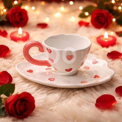 طقم فناجين رومانسية بتفاصيل قلوب وفيونكات لمستوحى من الدفء والجمال | Romantic Hearts & Bo… — 2
