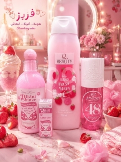 مجموعة العناية بالجسم الوردية المتكاملة 5 قطع برائحة الفواكه والحلوى | Pink Body Care 5-Piece Specia