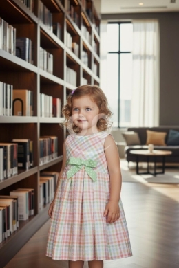 Vêtements, chaussures et accessoires dans Tripoli - فستان بناتي كاروهات صيفي ناعم مع فيونكة خضراء | Girls Plaid Summer Dress with Green Bow Accent