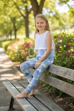 Vêtements, chaussures et accessoires dans Tripoli - طقم بناتي رياضي صيفي بلون أزرق مع فيزون مشجر | Girls Blue Sporty Summer Set with Floral Leggings