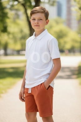 Clothes, Footwear & Accessories in Tripoli - طقم ولادي صيفي تيشيرت بولو أبيض مع شورت قرميدي | Boys White Polo Shirt & Brick Red Shorts Set