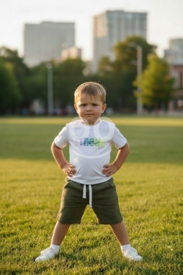 Clothes, Footwear & Accessories in Tripoli - طقم ولادي صيفي تيشيرت أبيض مطبوع مع شورت زيتي | Boys White Printed Tee & Olive Green Shorts Set