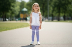طقم بناتي كاجوال توب أبيض بكتف مائل وفيزون ليلكي | Girls White One-Shoulder Top & Purple Leggings