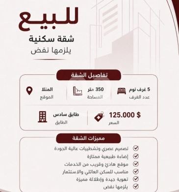 شقق للبيع في Al Monla - شقة سكنية واسعة للبيع في المنلا مساحة ٣٥٠م | Spacious Apartment for Sale in Al Minla
