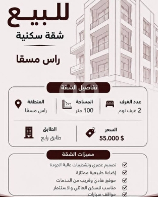 Apartments for sale in Ras-Meska - شقة سكنية مودرن للبيع في راس مسقا مساحة ١٠٠م | Modern Apartment for Sale in Ras Maska