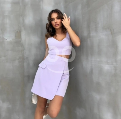 Clothes, Footwear & Accessories in Zouk Mikaël - طقم نسائي أنيق قطعتين توب وتنورة قصيرة ليلكي ورمادي | Elegant Two-Piece Women&#039;s Crop Top &amp; Skirt Set