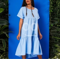 فستان نسائي ميدي صيفي مريح وعصري باللون الأزرق | Casual Light Blue Tiered Women's Midi Dress
