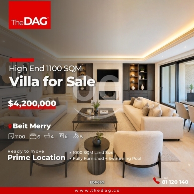 Villas for sale in Beit Meri - High End 1100 SQM Modern Villa for Sale in Beit Merry فيلا للبيع