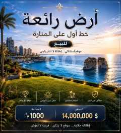 أرض مميزة خط أول على منارة بيروت للبيع