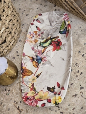 مطبخ في طرابلس - صينية تقديم بورسلان مستطيلة بنقوش طبيعية فاخرة | Premium Floral Porcelain Serving Platter