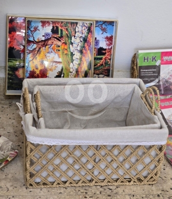 مطبخ في طرابلس - طقم سلل تخزين وديكور قش مستطيلة مبطنة قطعتين | Premium 2-Piece Woven Straw Storage Basket Set