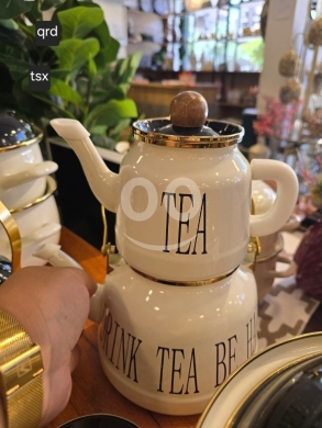 مطبخ في طرابلس - طقم أباريق شاي إينامل مزدوج (كاتل وتيرمس) بتصميم مودرن ريفي | Premium Double Enamel Tea Kettle Set