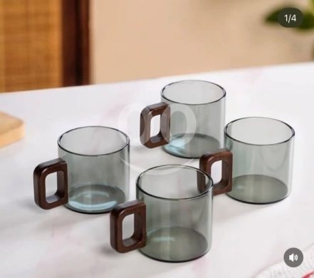 طقم فناجين قهوة زجاج حراري مع مسكة خشب دزينة ١٢ قطعة | Premium Borosilicate Glass Coffee … — 4