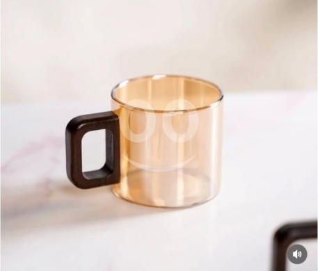 Kitchen in Minieh - طقم فناجين قهوة زجاج حراري مع مسكة خشب دزينة ١٢ قطعة | Premium Borosilicate Glass Coffee Cups with W