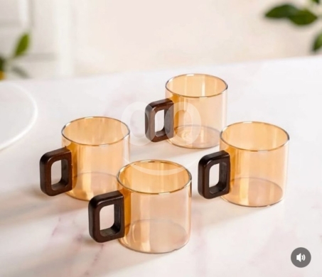 طقم فناجين قهوة زجاج حراري مع مسكة خشب دزينة ١٢ قطعة | Premium Borosilicate Glass Coffee … — 2