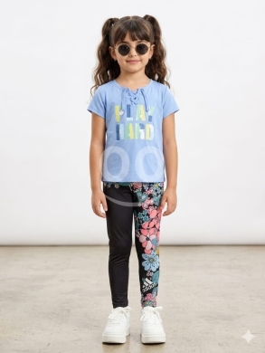 Vêtements, chaussures et accessoires dans Tripoli - طقم بناتي صيفي تيشيرت أزرق وليجن مشجر عمر 12 شهر | Girls Blue T-Shirt &amp; Floral Leggings Set 12M