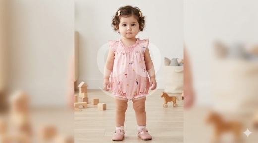 Vêtements, chaussures et accessoires dans Tripoli - رومبير بناتي وردي بنقشة صيفية لطيفة عمر 4-5 سنوات | Girls Pink Romper with Cute Summer Print 4-5Y
