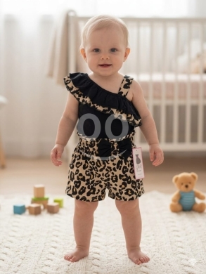 Vêtements, chaussures et accessoires dans Tripoli - طقم بناتي بنقشة الفهد توب وشورت عمر 6-9 أشهر | Girls Leopard Print Top &amp; Shorts Set 6-9M
