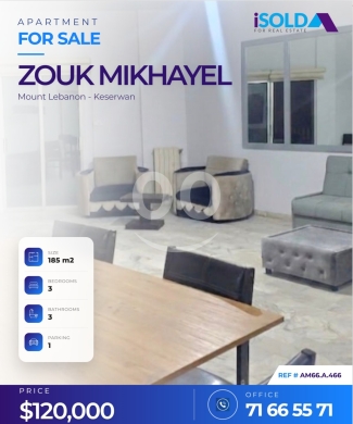 Apartments for sale in Zouk Mikaël - A furnished 180 m2 apartment+ terrace 4sale in Zouk mikhayel