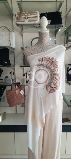 طقم صيفي بوهيمي أنيق (توب بكتف واحد وبنطال واسع) | Elegant Bohemian Summer Outfit