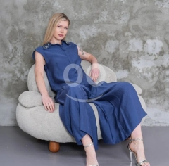 طقم كتان صيفي فاخر قطعتين بتصميم راقٍ ومميز | Elegant Two-Piece Linen Summer Set