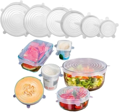 Kitchen in Adonis - أغطية سيليكون مرنة ومطاطية لحفظ الطعام والفواكه | Multi-Size Reusable Silicone Stretch Lids Set