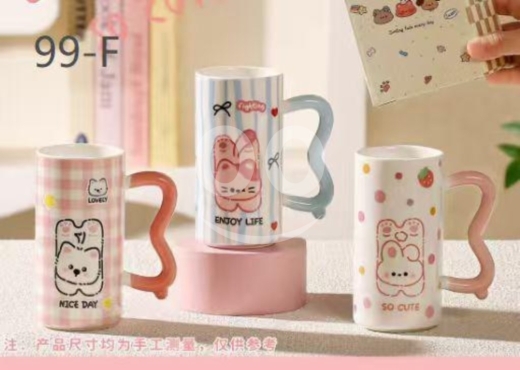 Kitchen in Adonis - ماغ بورسلان سيراميك كرتوني طويل موديل 99-F مع مسكة مموجة | Tall Cartoon Porcelain Ceramic Mug