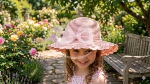 قبعة (طاقية) قش بناتي صيفية أنيقة مزينة بالزهور والتول | Elegant Girls' Summer Straw Hat … — 3